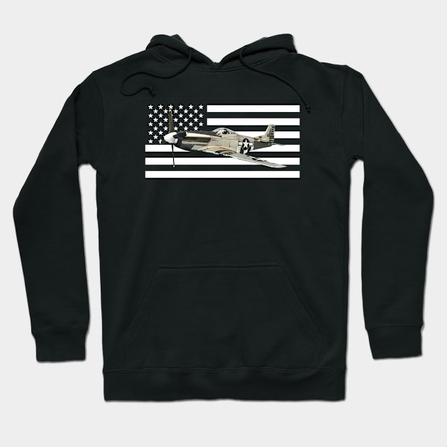 P-51 Mustang US American Flag WW2 WWII Plane Hoodie by Dirty Custard Designs 